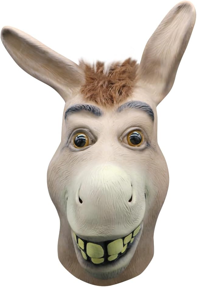 SINSEN Donkey Head Mask Donkey Cosplay Latex Mask Realistic Animal Funny Party Mask Masquerade Mask for Halloween Christmas Costume Props for Men Women