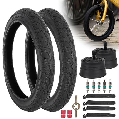 14 Inch Bike Tire, 14x1.7547-254 Tire and 14x1.752.125 Inner Tube with 32MM Schrader Valve for Kids BMX Bike Folding Bicycle