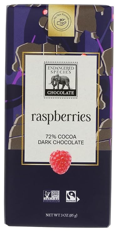 Endangered Species Dark Chocolate Bar Raspberries Grizzly 36x 3 Oz