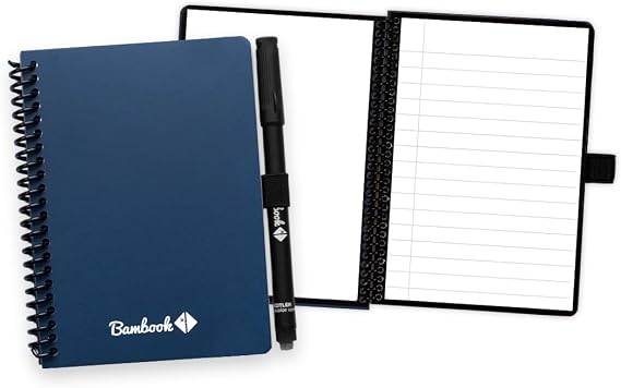 BAMBOOK Colourful Notebook - Navy - A6 - Blank & Lined - Reusable Notebook Notepad Reusable Notebook Erasable Whiteboard Notebook