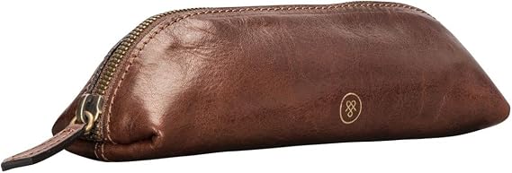 Maxwell Scott - Personalized Luxury Leather Pencil Pens Case with Zip Openinge - The Felice - Chestnut Tan