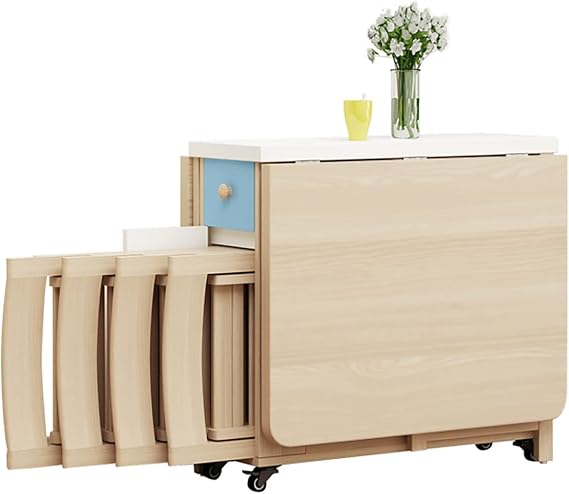 Mobile Drop Leaf Dining Table with 4 Chairs, Folding Dining Set with Drawer and Open Storage Shelves, Farmhouse Butterfly Vintage Kitchen Dining Room