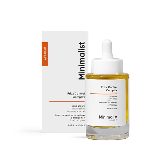 Minimalist Frizz Control Complex with Keratin, Argan Oil & Ceramide | Smooths, adds shine, controls frizz & protects from heat and UV | For all hair types | 1.69 fl oz / 50 ml