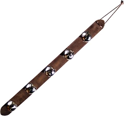 Hanging Sleigh Bell for Door knob,5 Loud Jingle Bells on Crazy Horse Leather Belts,Dogbells for Training,Christmas Bells for Holiday Home DecorSilver Bells