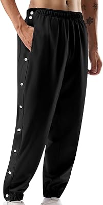 Mens Tear Away Basketball Pants Split Snap Off Full Open Down Sweatpants Loose Fit Post Surgery Pant with Pockets