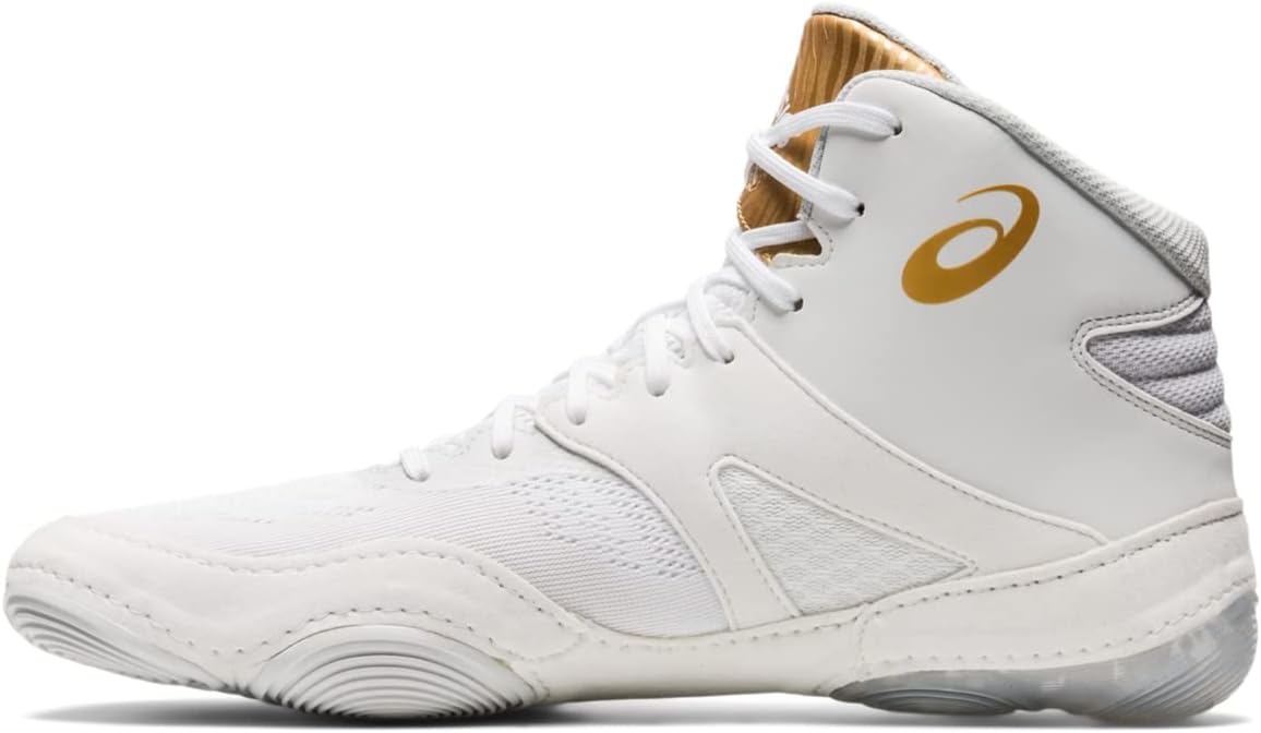 ASICS Men's Split Elite Wrestling Shoe, White/Solid Gold, 9, White/Solid Gold