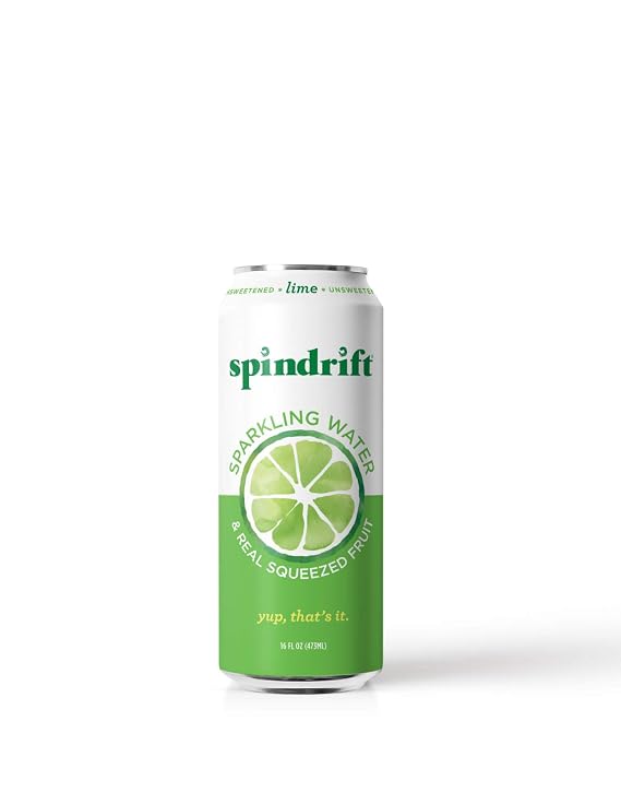 Spindrift Sparkling Water, Lime Flavored, Made with Real Squeezed Fruit, 16 Fluid Ounce Cans, Pack of 12 (Only 5 Calories per Seltzer Water Can)