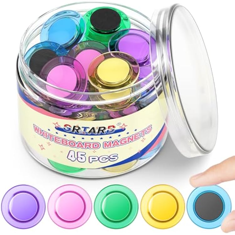 Grtard 45 Pcs Colorful Magnets for Whiteboard, Round Fridge Magnet, Small Refrigerator Magnet Decorative, Dry Erase Whiteboard Magnets for Fridge, Classroom, Home, Office, School3cm1.18 inch