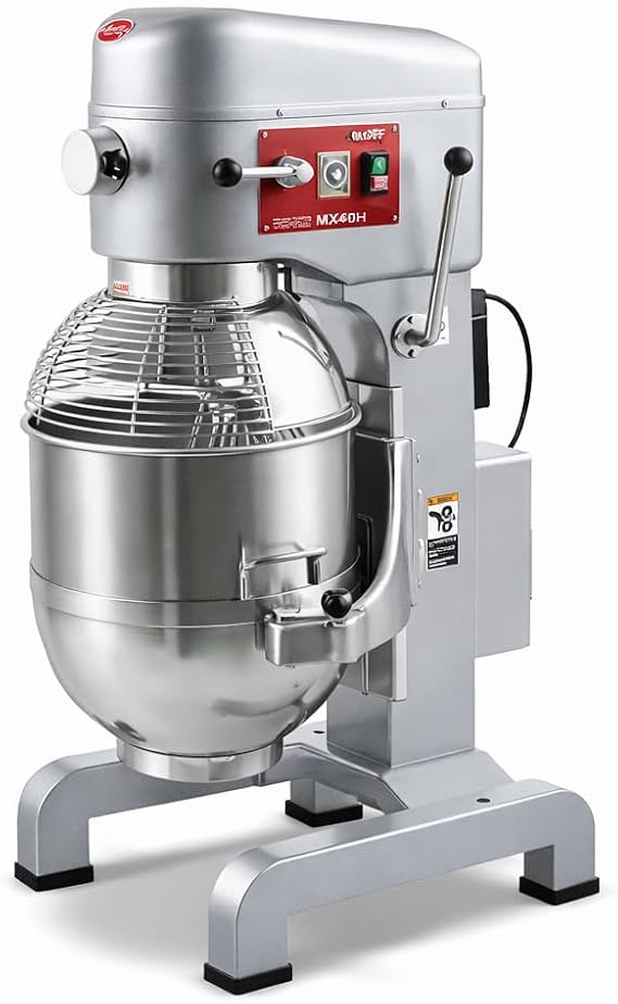 Commercial 40 Qt Planetary Floor Mixer, 240V, 2 HP, Silver, 3-Speed with Timer, Bowl Guard, Manual Lift, 20.5x24x46 Inches
