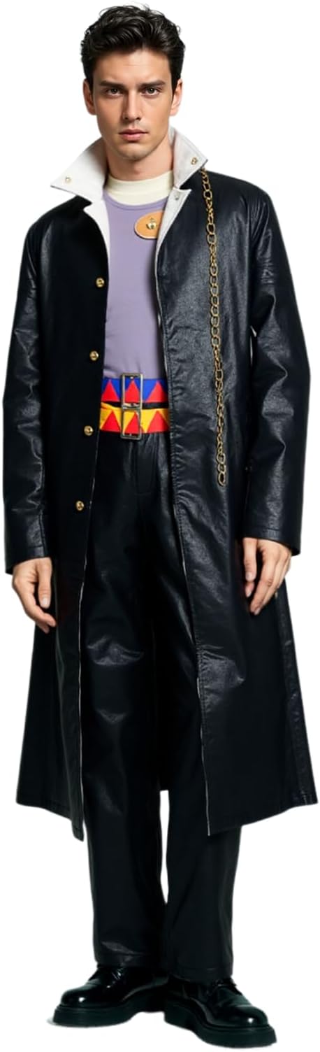 Weixu Cosplay Costume Black Pu Leather Long Coat Outfits Suit with Hat for Men Women Halloween
