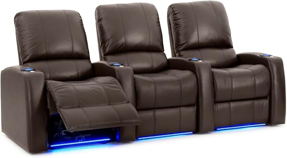 Octane Seating Blaze XL900 Media Room Chairs - Brown Premium Leather - Motorized Recline - Accessory Dock - Lighted Cup Holders - Straight Row of 3 Chairs