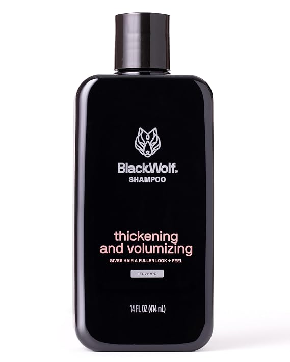 Black Wolf Thickening & Volumizing Hair Shampoo for Men, 14 Fl Oz | Strengthening Hair Care for Volume & Body with Biotin, Keratin, Hydrolyzed Rice Protein - Curly, Straight, Oily, Dry Haircare