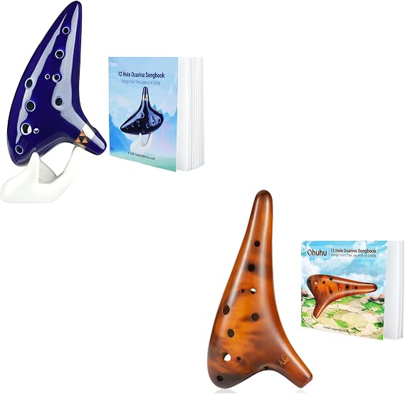 Ohuhu Zelda Ocarina with Song Book Blue and Yellow Amber