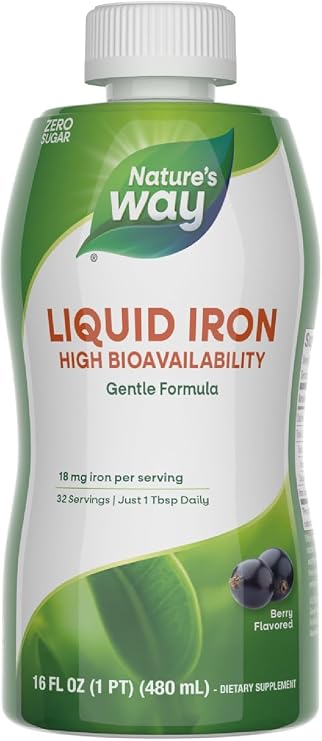 Natures Way Liquid Iron Supplement, 18 mg per Serving, Berry, 16 Fl Oz | Gentle Glycinate Iron, Fast-Absorbing Liquid, Iron for Red Blood Cell Support and Energy Metabolism*, No Sugar Added