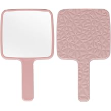 YCHMIR Square Hand Held Mirror Hand Mirror Diamond Pattern 22.9 x 13 cm Pink