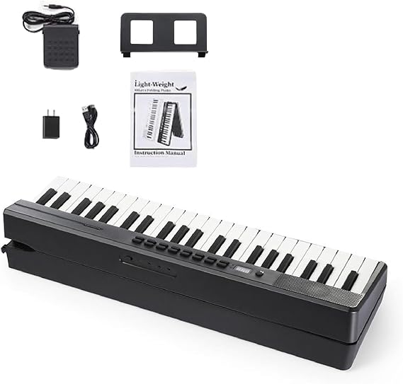 Portable piano keyboard, 88-key folding electronic keyboard with dual Bluetooth, and a carrying case - black, suitable for beginners and composers.