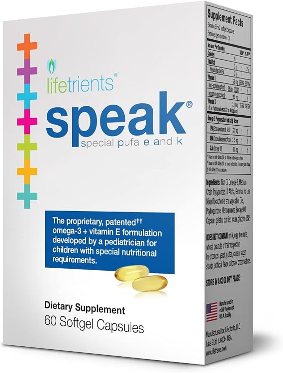 Lifetrients Speak Kids Omega-3 with GLA, Vitamins E & K Pediatric Specialist Developed 7 Nutrients in Precise Ratios 60 Capsules
