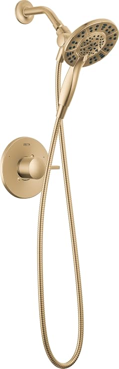 Delta Faucet Albion 14 Series Single-Handle Shower Faucet, Gold Shower Trim Kit with 4-Setting In2ition 2-in-1 Dual Hand Held Shower Head with Hose, Champagne Bronze T142855-CZ-I Valve Not Included