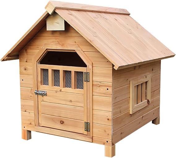 Msuiiixccccドアウィンドウ付きドッグハウス 木製屋内屋外ペットハウス 防水ペットハウス ペット用防水シェルター 犬 猫 小中大型動物用X