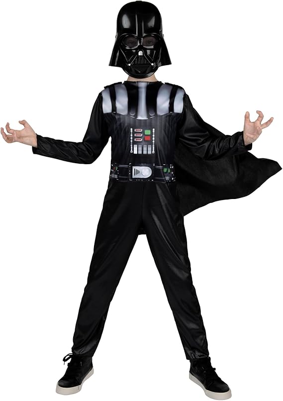 STAR WARS Darth Vader Official Youth Halloween Costume - Printed Jumpsuit with Cape and Plastic Mask