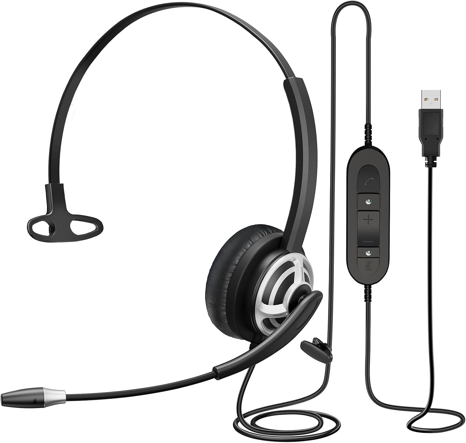 USB Headset with Noise Cancelling Mic Lightweight Single Ear Wired Computer PC Headset Ginness Headphone for Telework, Skype Calling Phone Web Conferencing Call Center