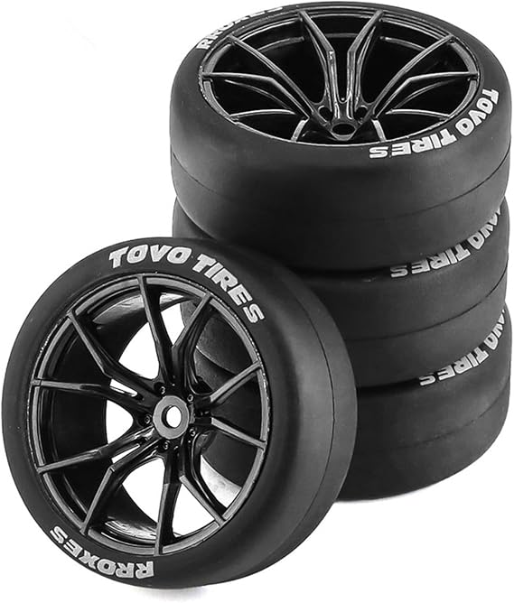 1/10 RC Drift Tire and Plastic Wheel Rim Rally Racing Tires 12mm Hex 1:10 Scale On-Road Touring Street Car Tamiya Traxxas HPI KYOSHO XV02 XV01 TT01 TT02 PTG2 A959 4pcs A Black