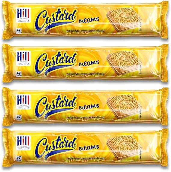 Hill Custard Vanilla Flavour Cream Sandwich Biscuits 150g x Pack of 4