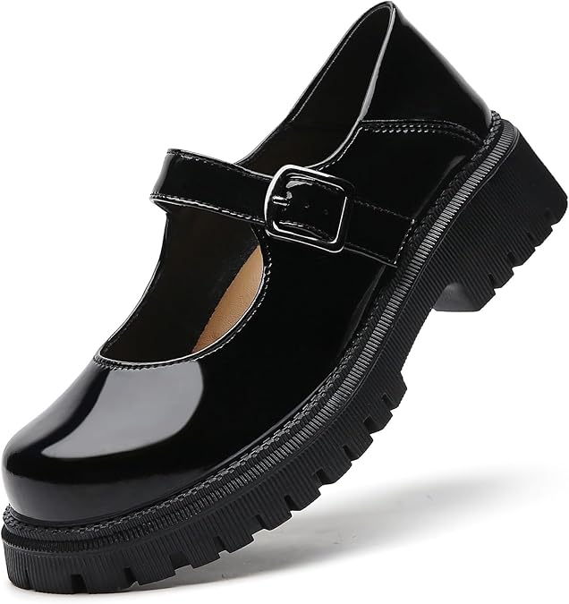 XMM Mary Jane Shoes Platform Chunky Mary Janes for Women Ladies Comfort Leather Round Toe Non-Slip Dressy Casual Cute Girls School Work Shoes