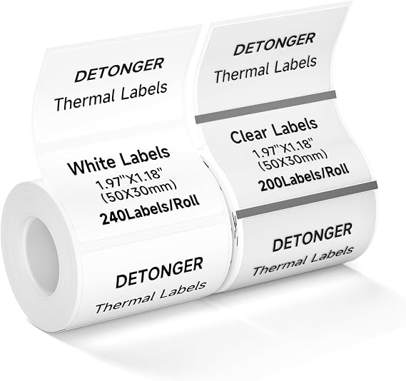 2 Rolls Thermal Labels 1.97"x1.18" (50x30mm) Self-Adhesive Label Sticker Paper for 2 Inch Thermal Label Printers, Ideal for Home Tag/Office/Small Business/Barcode/Organizing Use-440Pcs
