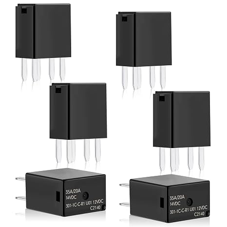 6 Pcs Automotive Purpose Relays 301-1C-C-R1-U01 12VDC 5 PIN Micro Automotive Replacement Accessory Power Relays, Black