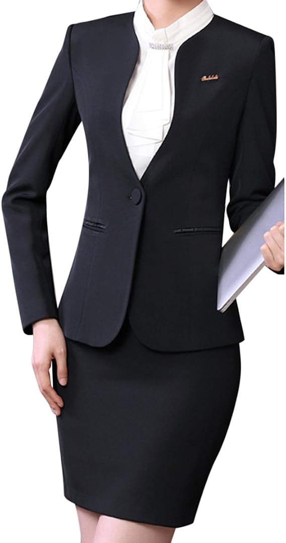 Women's 2 Piece Business Skirt Suit Set Office Lady Slim Fit Blazer and Skirt