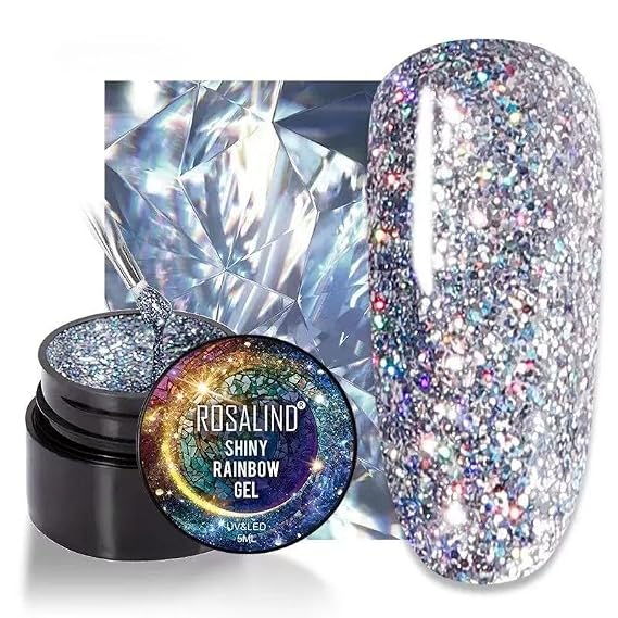 Silver Reflective Glitter Gel Nail Polish, Diamond Nail Glitter, Holographic Nail Polish, Nail Art DIY Manicure Salon, DIY Nail Design, Nail Art Gifts for Girls Women (A517)