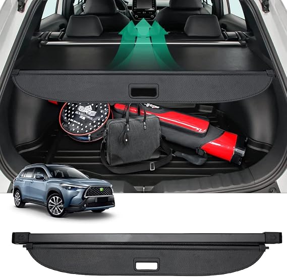 Powerty Cargo Cover for 2022-2025 Toyota Corolla Cross SUV Accessories Retractable Trunk Cover Rear Trunk Security Cover Shielding Shade Black(Not for Corolla)