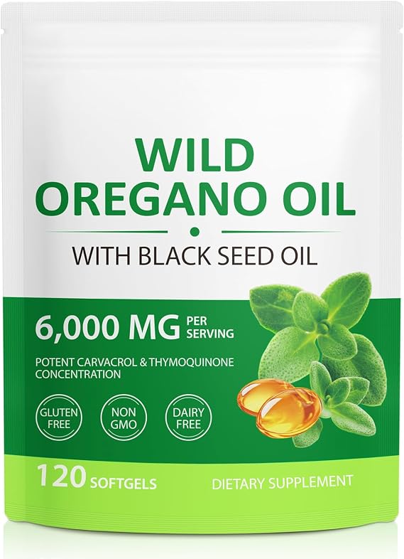 Oil of Oregano Softgel, Oil of Oregano with Black Seed Oil, Oregano Oils Capsules with High Carvacrol & Thymoquinone for Immune Support, Oregano Oils Capsule Supplement, 120 Softgels