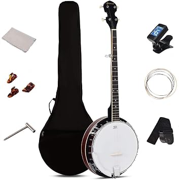 Costzon 5-String Banjo 24 Bracket with Geared 5th tuner and Mid-range Closed Handle, Include 420D Oxford Cloth Bag, One Strap, Wiper, 3 Picks for Beginners