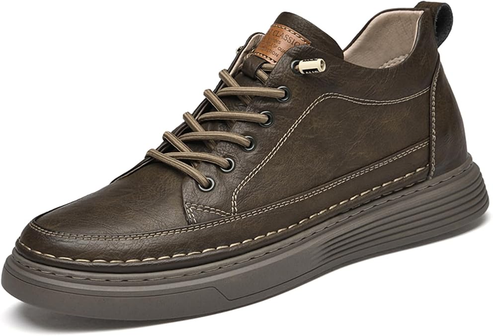 Eliogn Elevator Shoes for Men Height Increase,Leather Lace-up Casual Fashion Sneakers 2.36 Inches Taller Men's Invisible Height Increasing Elevator Shoes