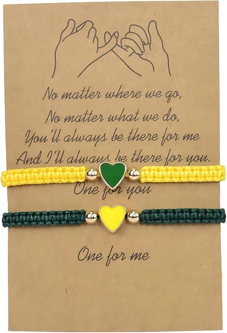 Set of 2 Colorful Heart Beaded Matching Bracelets for Couples and Friendships Pinky Promise Heart Braided Leather Rope Bangle Wrist Adjustable Bracelets Valentines Gifts