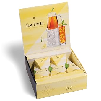 Tea Forte Tea Over Ice Ceylon Gold Premium Organic Caffeinated Black Iced Tea Blend, 5 Count Individually Wrapped Handcrafted Pyramid Infuser Tea Bags, Each Steeps 24 oz.