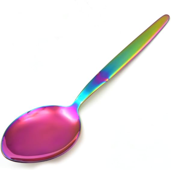 Chef Kunz Spoon Rainbow | Titanium Shiny 18/10 Stainless Steel Basting Serving Spoon | 9 Inch Plating, Basting Daily Chef Cooking Utensils | Dishwasher safe
