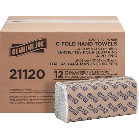 Genuine Joe C-Fold Hand Towels, 1-Ply, 10" x 13", 2400 Sheets/Pack, 12 Count | 1-Ply, 2400 Sheets/Pack, 12 Count