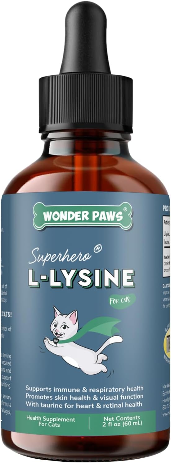 Premium L-Lysine Supplement for Cats for Immune Support, Sneezing, Runny Nose, Watery Eyes & Nasal Health 60ML Lysine for Feline Respiratory Support Cat Lysine Drops with Taurine for Immunity