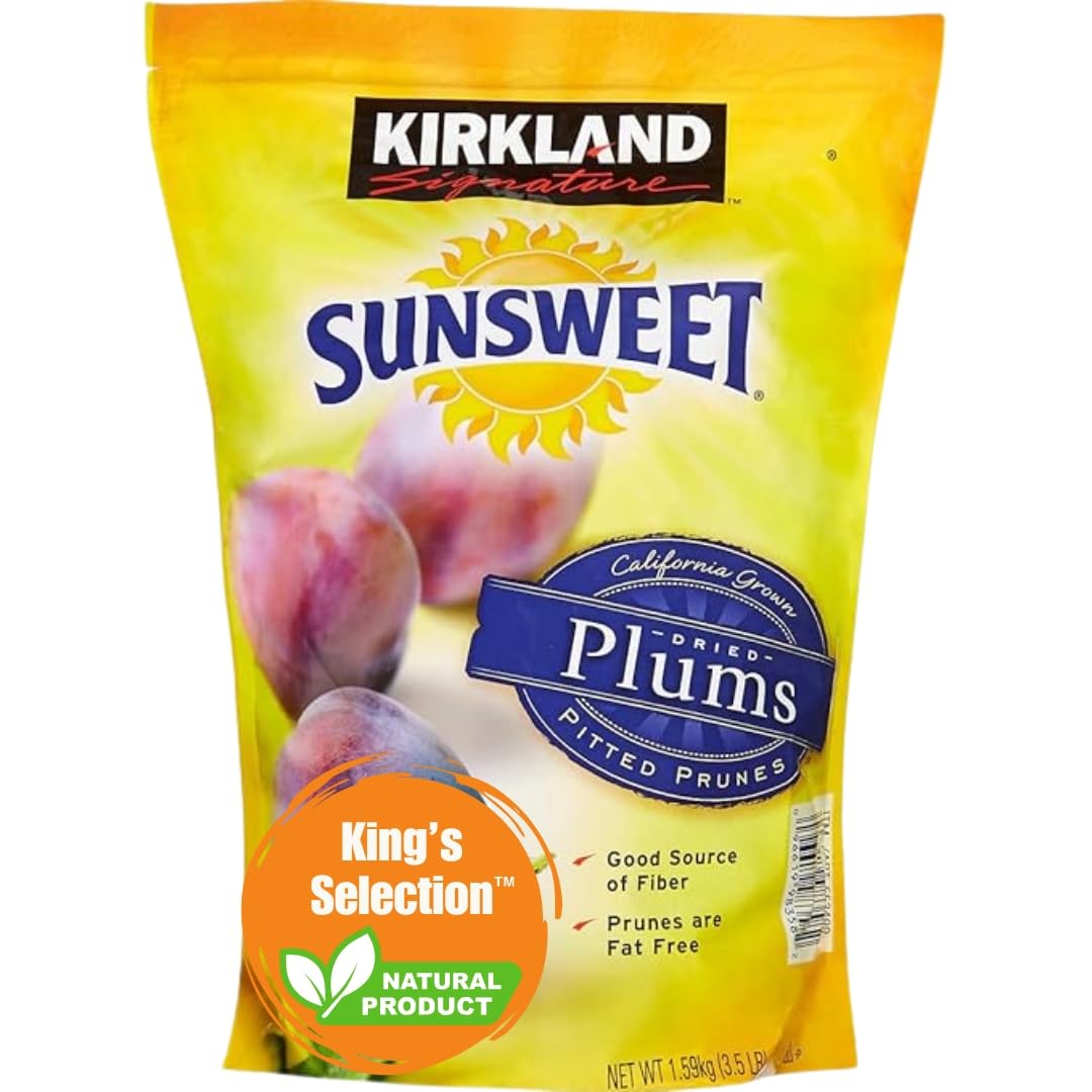 Kings Selection x Kirkland Signature Sunsweet Dried Plums Pitted Prunes - 3.5Pounds in Kings Selection Family Bundle Bulk Packaging - Healthy Snack | High Fiber | Antioxidant-Rich | Naturally Sweet | No Added Sugar | Fat free