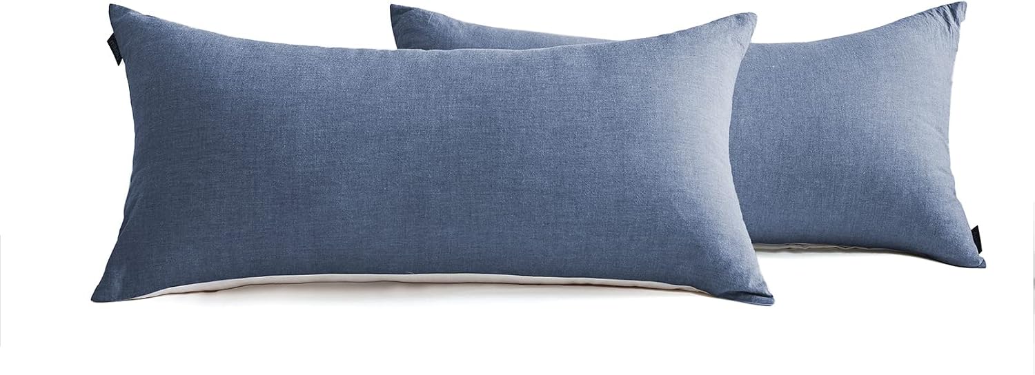SOULFUL 2-Piece Pillowcase Set 40 x 80 with Zip Cotton Texture Similar to Stonewashed Lines OEKO-TEX Certified Soft and Comfortable 40 x 80 cm Denim Blue