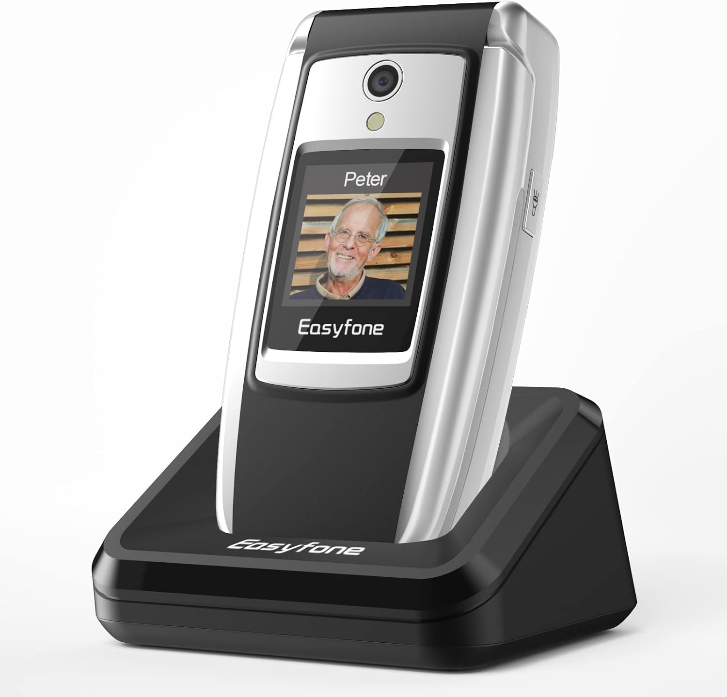 Easyfone T300 4G SIM-Free Flip Mobile Phone for Seniors, 2.4'' HD Display, Big Buttons & Big Fonts, Clear Sound, SOS Button, 1500mAh Battery with Charging Dock (Black)