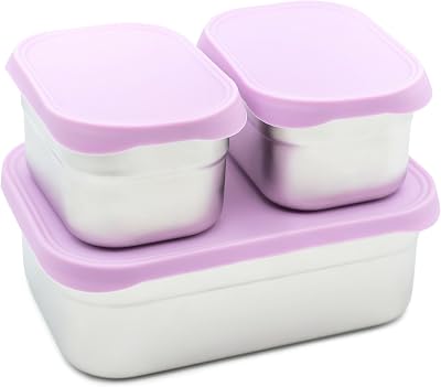WeeSprout Stainless Steel Lunch Box Set - 750mL & 230mL Food Storage Nested Bento Boxes with Food Grade Silicone Lid - Leak Proof - Freezer Safe Pastel Purple