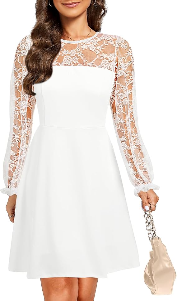 Women's Cocktail Dresses Wedding Guest Lace Sleeves Short A Line Dress