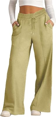 Generic Wide Leg Sweatpants for Women with Pockets High Waisted Drawstring Sporty Pant Loose Fit Casual Comfy Outdoor Trouser