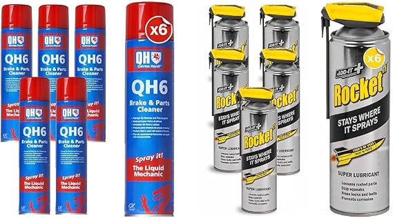 Quinton Hazell Brake Cleaner 20.3 fl oz + Rocket TT Multi-Purpose Lubricant 15.2 fl oz Bulk Value Pack Non-Chlorinated Brake Parts Cleaner & Penetrating Oil for Rusted Bolts, T