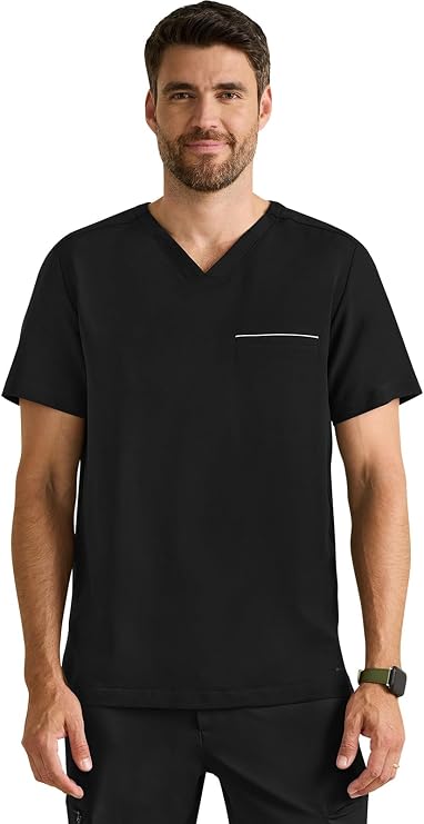 Healing Hands Spencer Scrubs for Men V-Neck Relaxed Fit 360 Stretch | 1 Pocket, Moisture-Wicking Fabric, Recycled Fiber Blend, Knit Neckline Trim, Reflective Pocket Detail, Side Slits, Easy-Care