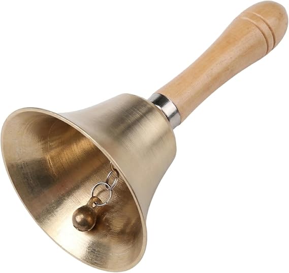 Extra Loud Solid Brass Hand Call Bell with Wooden Handle